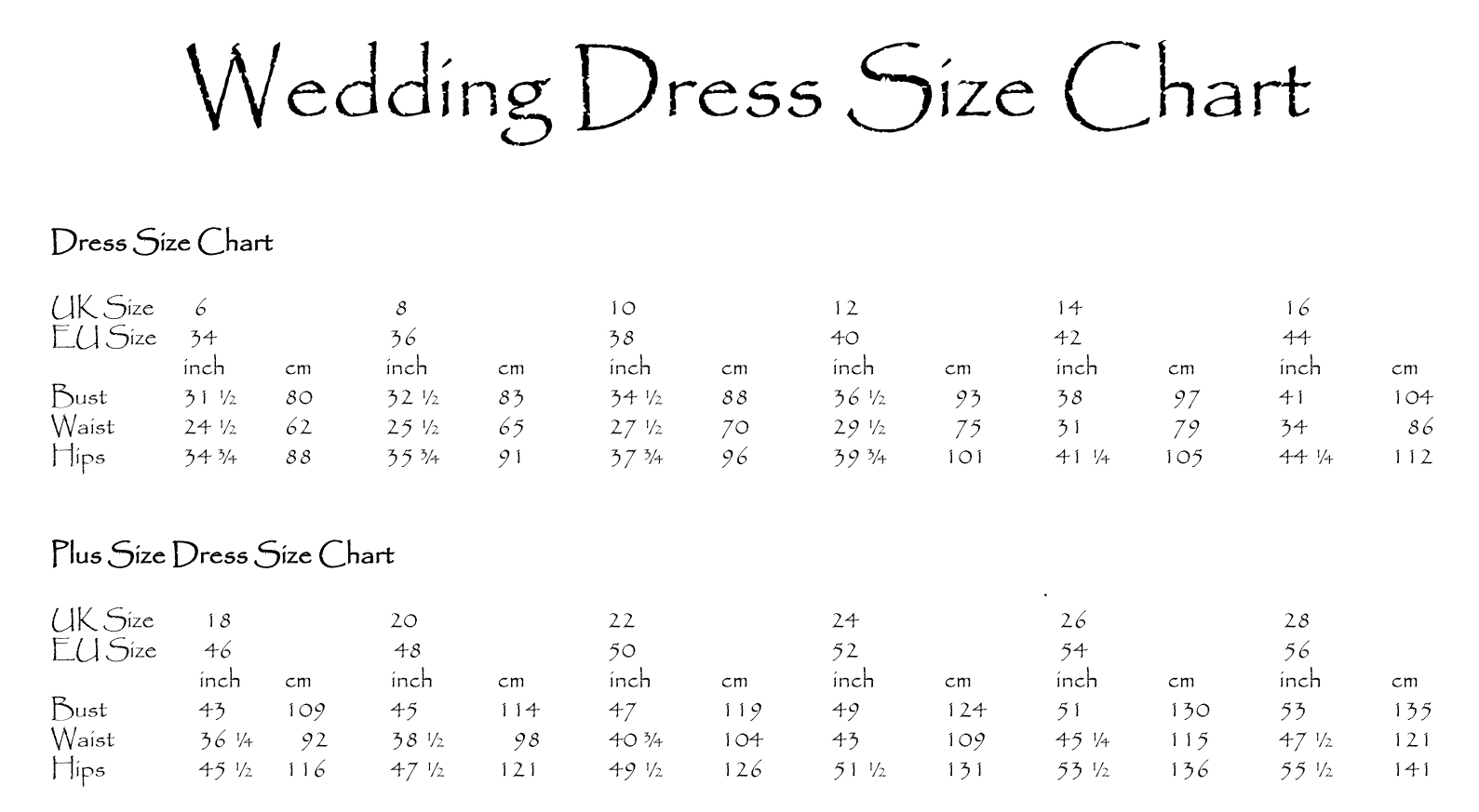 dress-size-chart-evergreen-brides-banbury