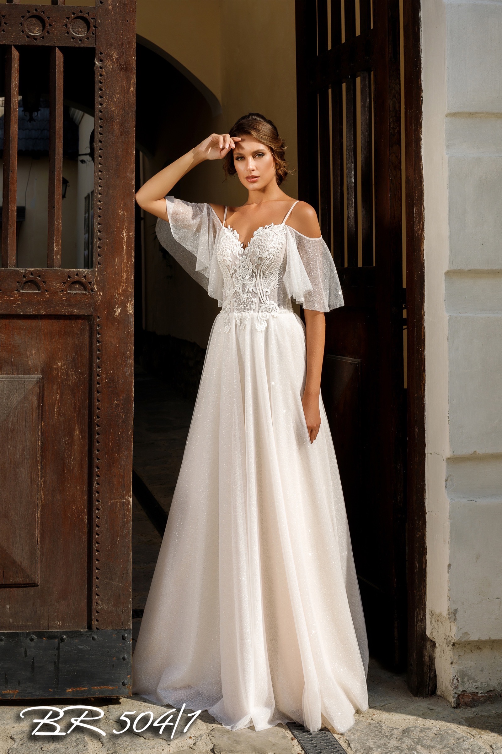 2020 wedding dress A-line v neckline butterfly dropped sleeves spaghetti straps shimmer sequins