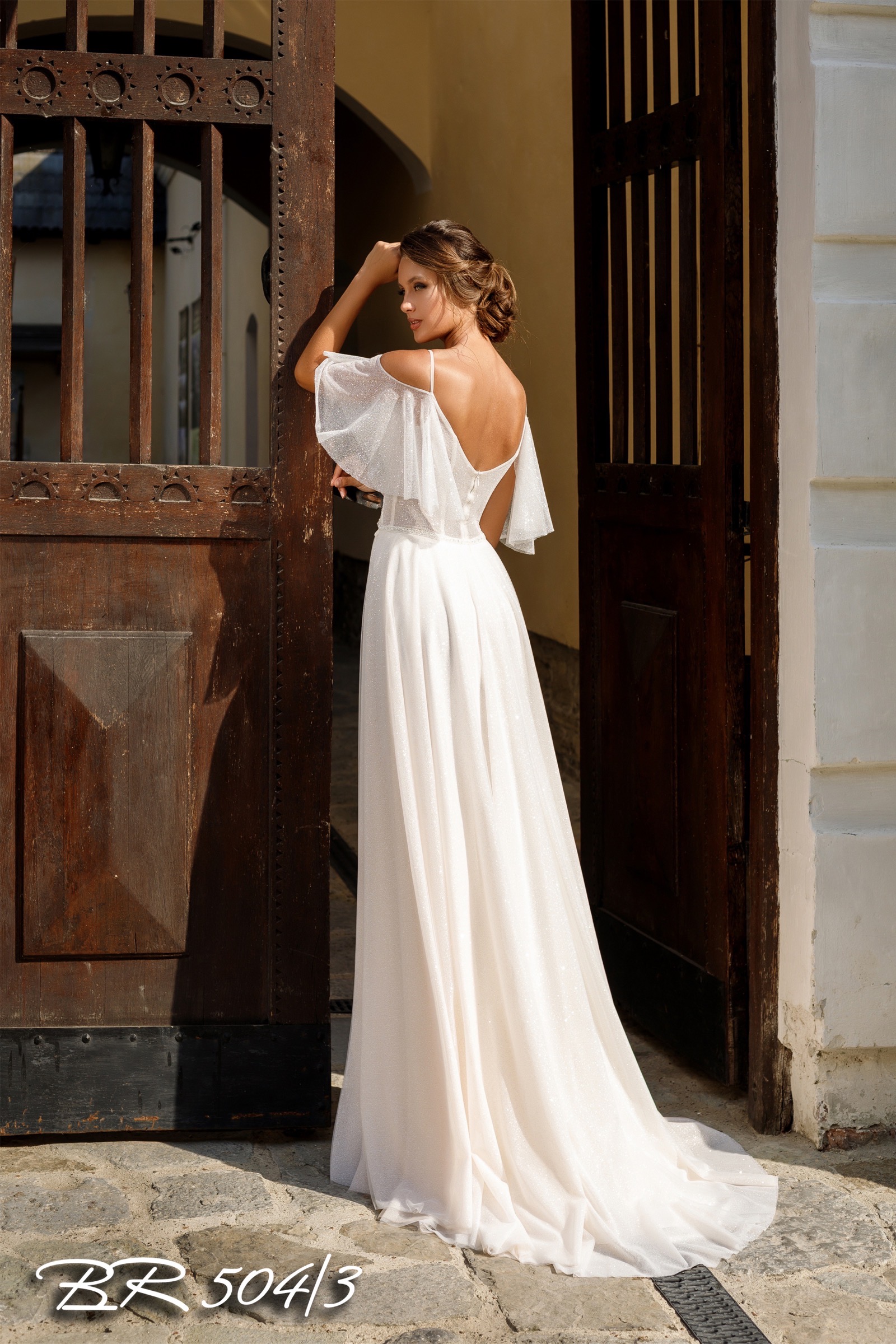 2020 wedding dress A-line v neckline butterfly dropped sleeves spaghetti straps shimmer sequins